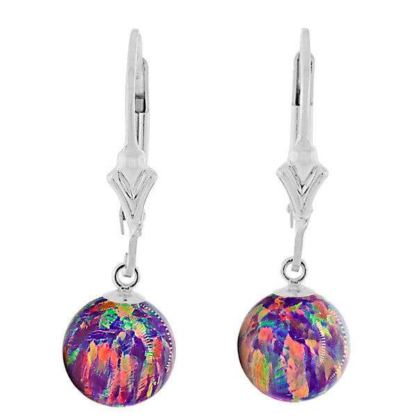 Elizabeth: Royal Lavender Created Australian Opal Ball Drop Leverback Earrings 925 Sterling Silver - TrustmarkJewelers.com