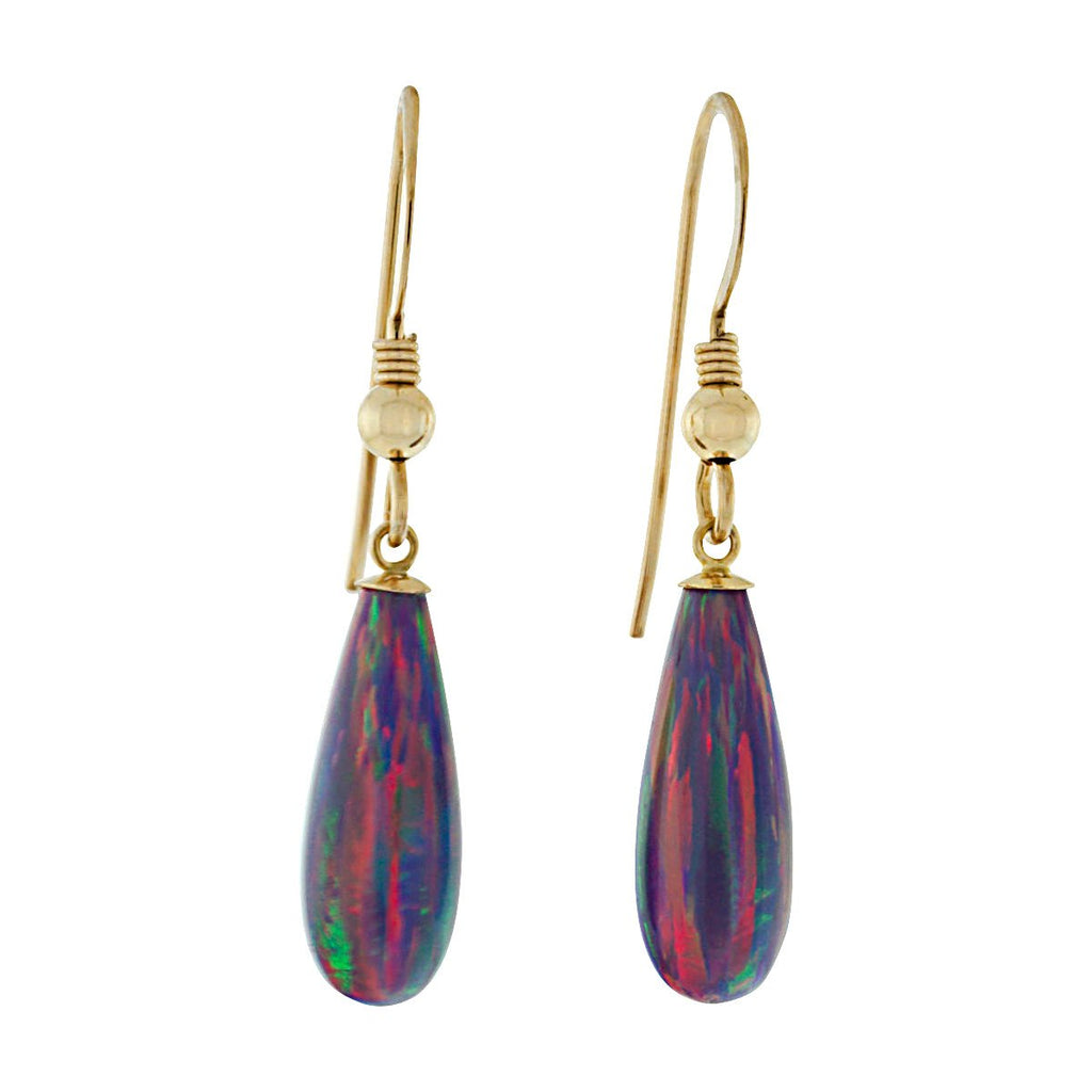 Elizabeth: 16mm Royal Lavender Created Opal Teardrop Fishhook Earrings 14-20 GF - TrustmarkJewelers.com