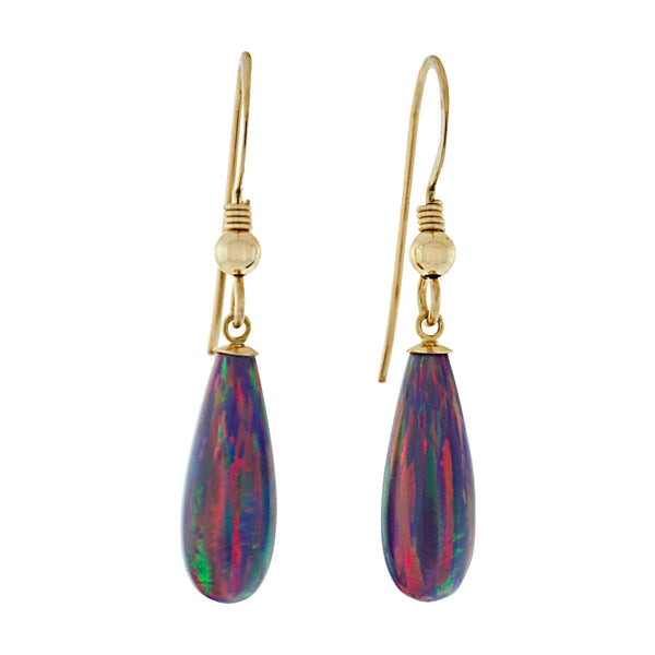 Elizabeth: 16mm Royal Lavender Created Opal Teardrop Fishhook Earrings 14-20 GF - TrustmarkJewelers.com