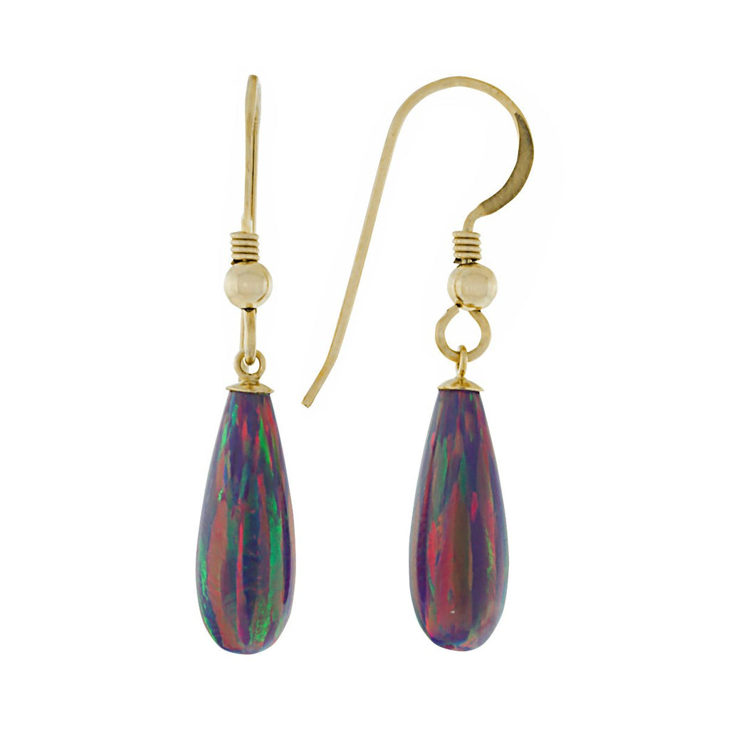 Elizabeth: 16mm Royal Lavender Created Opal Teardrop Fishhook Earrings 14-20 GF - TrustmarkJewelers.com