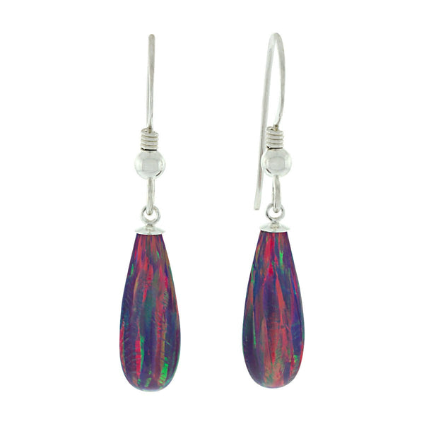 Elizabeth: 16mm Royal Lavender Created Opal Teardrop Fishhook Earrings Silver - TrustmarkJewelers.com