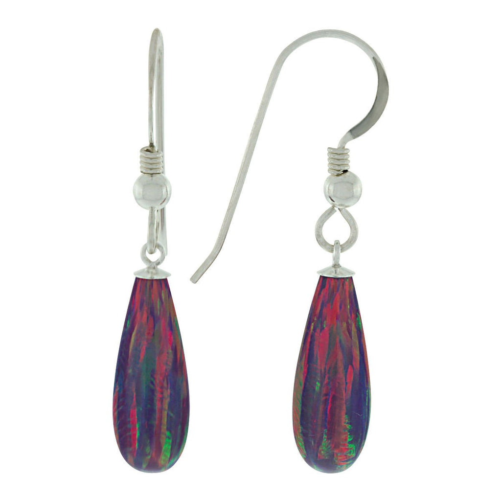 Elizabeth: 16mm Royal Lavender Created Opal Teardrop Fishhook Earrings Silver - TrustmarkJewelers.com