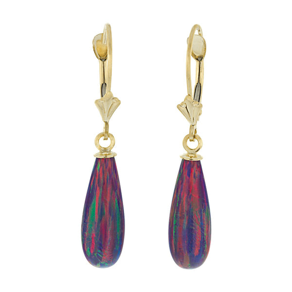 Elizabeth: 16mm Royal Lavender Created Opal Teardrop Lever Back Earrings 14-20 GF - TrustmarkJewelers.com