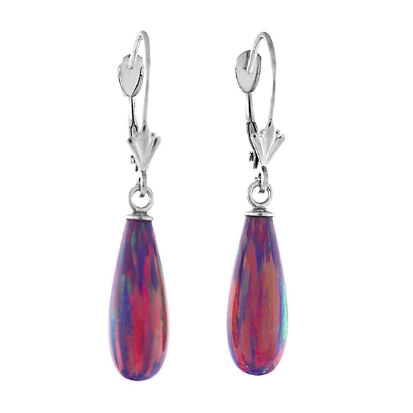 Elizabeth: 16mm Royal Lavender Created Opal Teardrop Lever Back Earrings 14K WG - TrustmarkJewelers.com