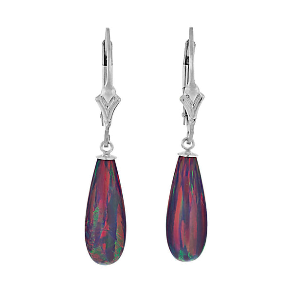 Elizabeth: 16mm Royal Lavender Created Opal Teardrop Lever Back Earrings Silver - TrustmarkJewelers.com