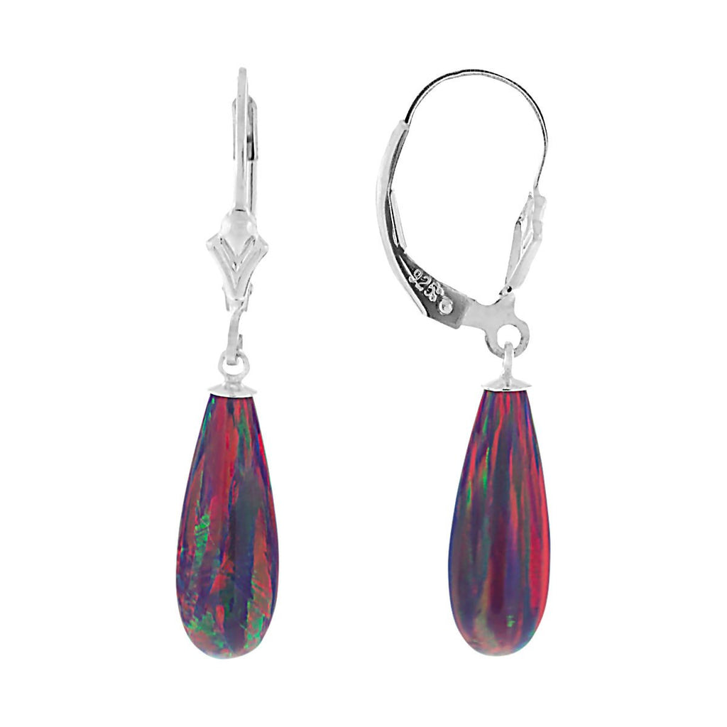 Elizabeth: 16mm Royal Lavender Created Opal Teardrop Lever Back Earrings Silver - TrustmarkJewelers.com