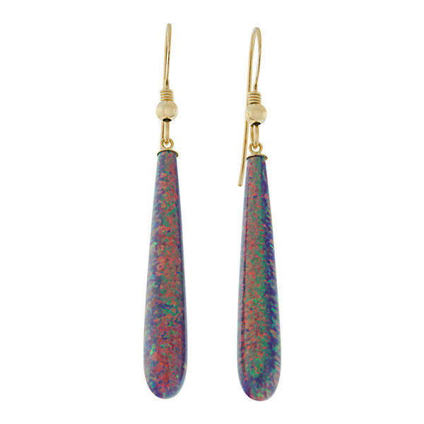 Elizabeth: 35mm Royal Lavender Created Opal Tear Drop Fishhook Earrings 14-20 GF - TrustmarkJewelers.com