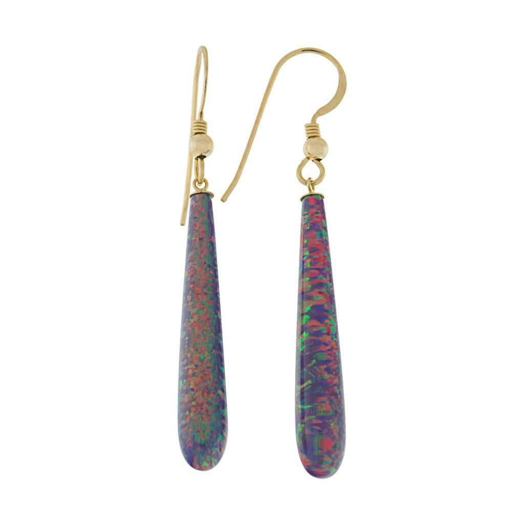 Elizabeth: 35mm Royal Lavender Created Opal Tear Drop Fishhook Earrings 14-20 GF - TrustmarkJewelers.com