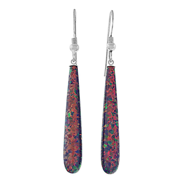 Elizabeth: 35mm Royal Lavender Created Opal Teardrop Fishhook Earrings Silver - TrustmarkJewelers.com