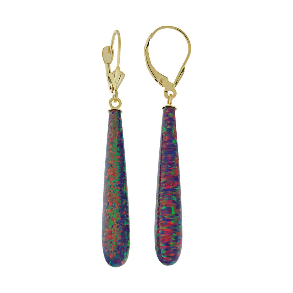 Elizabeth: 35mm Royal Lavender Created Opal Teardrop Lever Back Earrings 14-20GF - TrustmarkJewelers.com