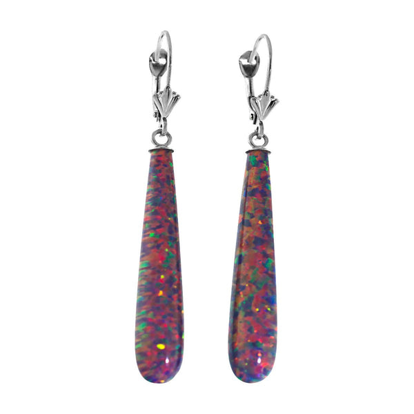Elizabeth: 35mm Royal Lavender Created Opal Teardrop Lever Back Earrings 14k WG - TrustmarkJewelers.com