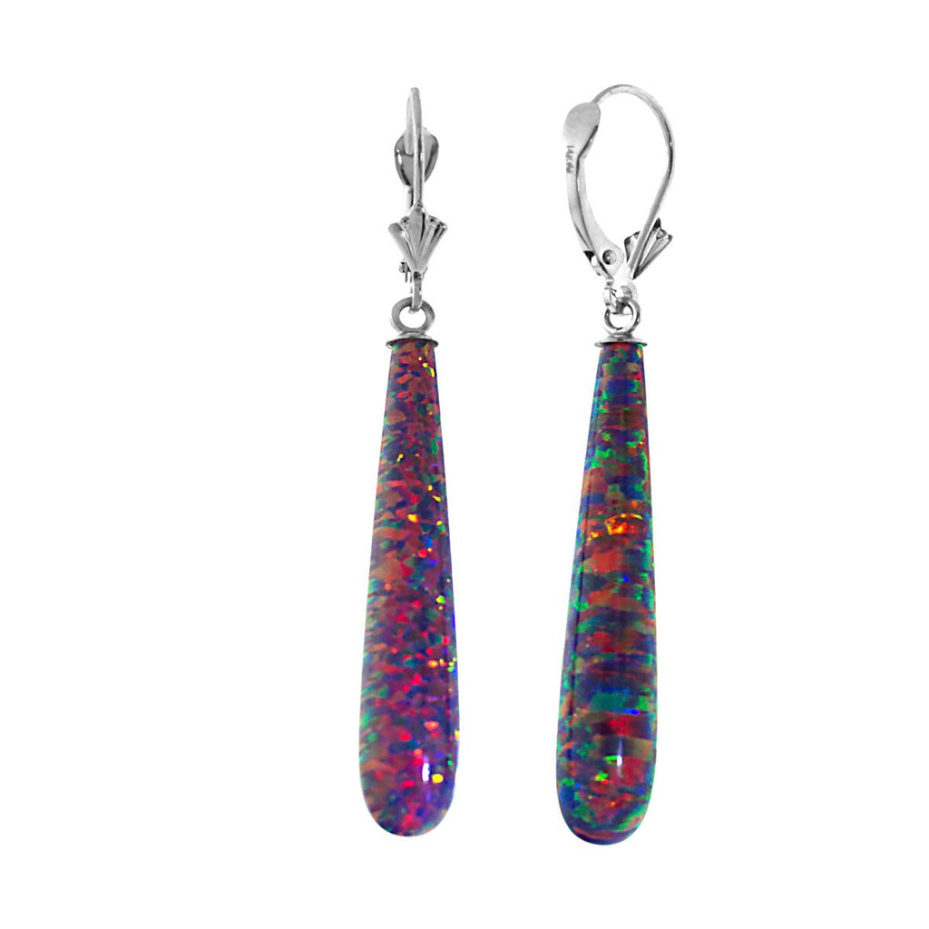 Elizabeth: 35mm Royal Lavender Created Opal Teardrop Lever Back Earrings 14k WG - TrustmarkJewelers.com