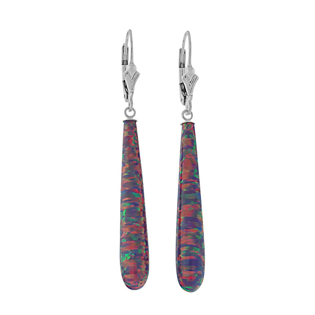 Elizabeth: 35mm Royal Lavender Created Opal Teardrop Lever Back Earrings Silver - TrustmarkJewelers.com