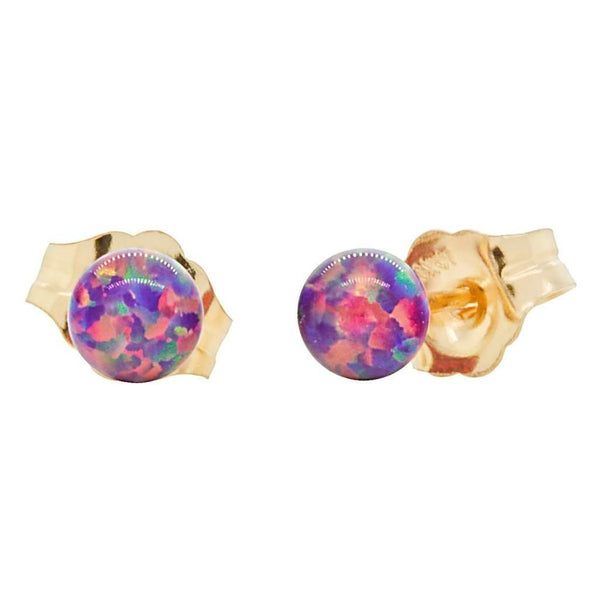 Elizabeth: 4mm Royal Lavender Opal Ball Stud Post Earrings 14k Y Gold - TrustmarkJewelers.com