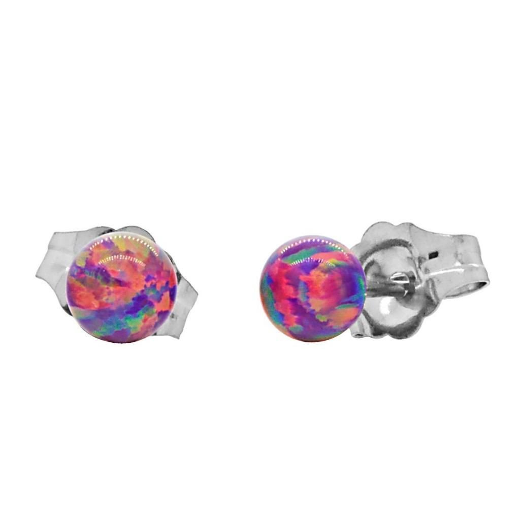 Elizabeth: 4mm Royal Lavender Opal Ball Stud Post Earrings 14k W Gold - TrustmarkJewelers.com