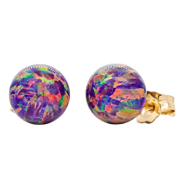 Elizabeth: 8mm Royal Lavender Opal Ball Stud Post Earrings 14k Y Gold - TrustmarkJewelers.com