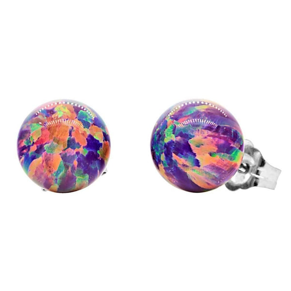 Elizabeth: 8mm Royal Lavender Opal Ball Stud Post Earrings 14k W Gold - TrustmarkJewelers.com
