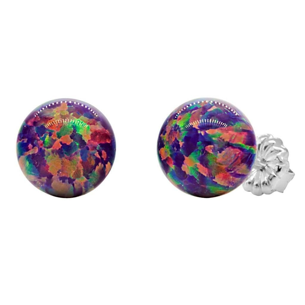 Elizabeth: 8mm Royal Lavender Opal Ball Stud Post Earrings 925 Silver - TrustmarkJewelers.com