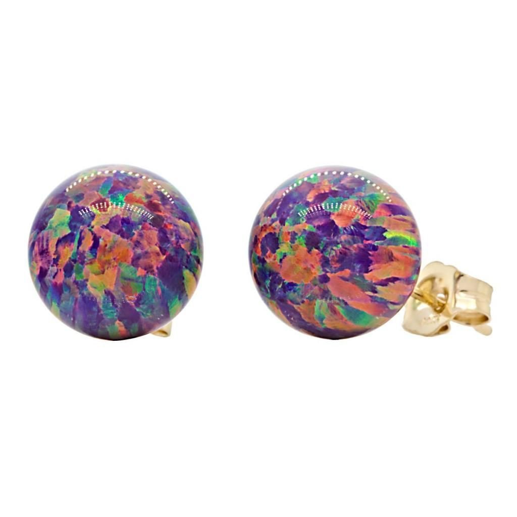 Elizabeth: 10mm Royal Lavender Opal Ball Stud Post Earrings 14k Y Gold - TrustmarkJewelers.com