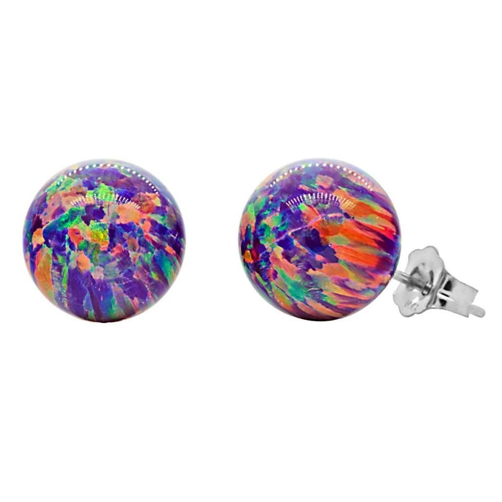 Elizabeth: 10mm Royal Lavender Opal Ball Stud Post Earrings 14k W Gold - TrustmarkJewelers.com