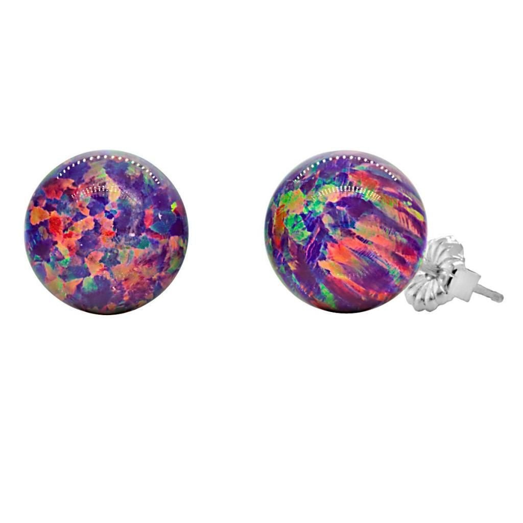 Elizabeth: 10mm Royal Lavender Opal Ball Stud Post Earrings 925 Silver - TrustmarkJewelers.com
