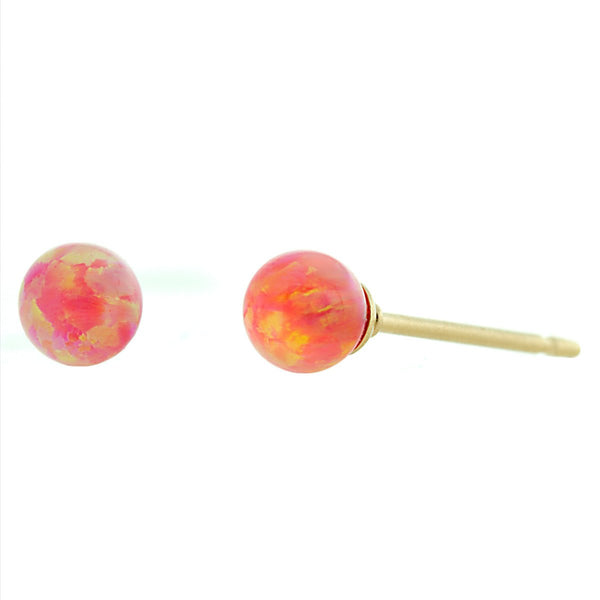 Cala: 4mm Deep Sea Coral Opal Ball Stud Earrings 14-20 Gold Filled - TrustmarkJewelers.com
