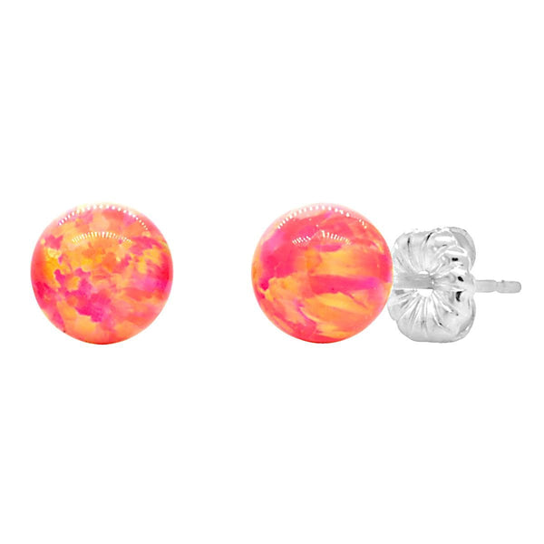 Cala: Deep Sea Coral Created Australian Opal Ball Stud Earrings 925 Sterling Silver - TrustmarkJewelers.com