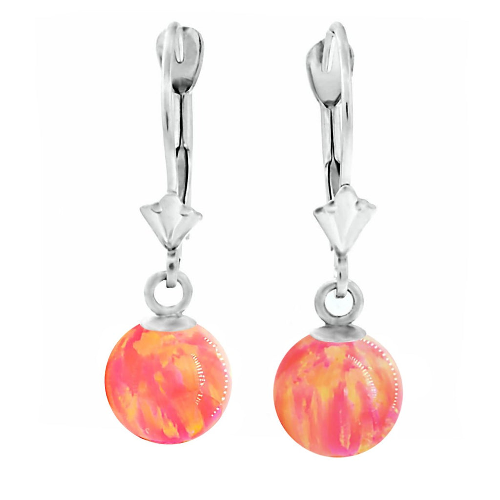 Cala: Deep Sea Coral Created Australian Opal Ball Drop Leverback Earrings 14K White Gold - TrustmarkJewelers.com
