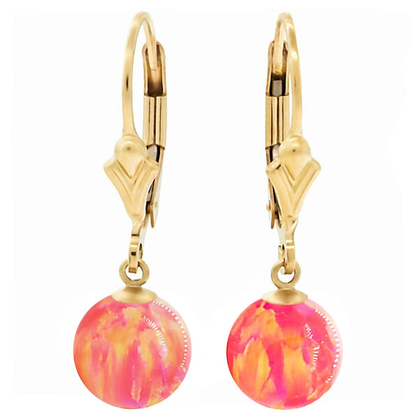 Cala: Deep Sea Coral Created Australian Opal Ball Drop Leverback Earrings 14-20 Gold Filled - TrustmarkJewelers.com