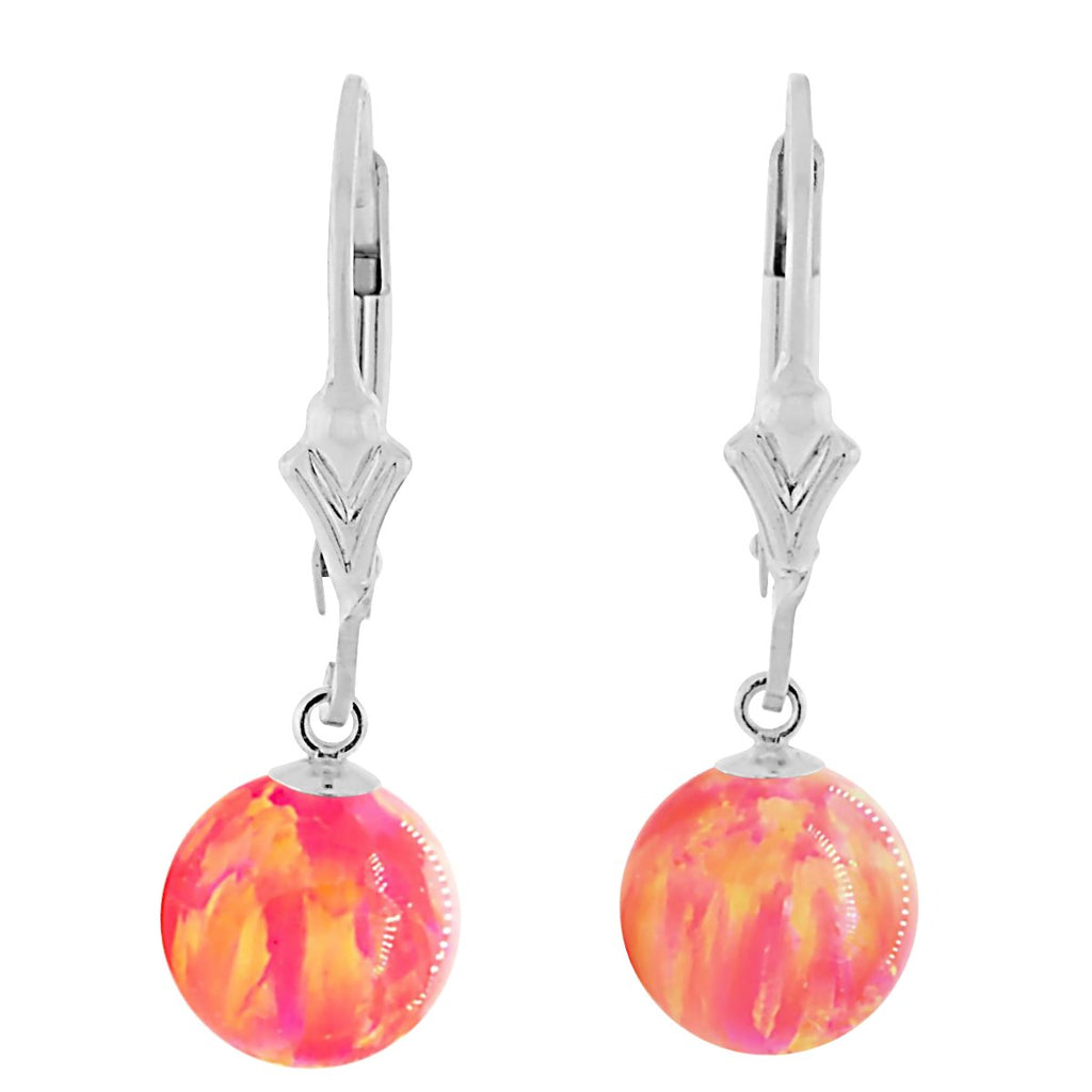 Cala: Deep Sea Coral Created Australian Opal Ball Drop Leverback Earrings 925 Sterling Silver - TrustmarkJewelers.com
