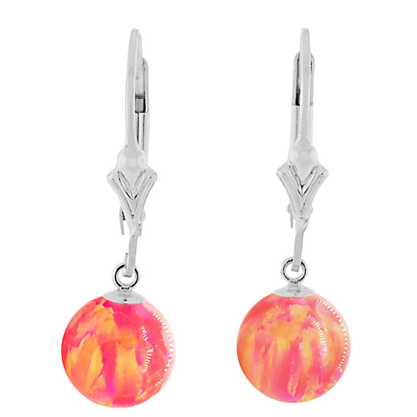 Cala: Deep Sea Coral Created Australian Opal Ball Drop Leverback Earrings 925 Sterling Silver - TrustmarkJewelers.com