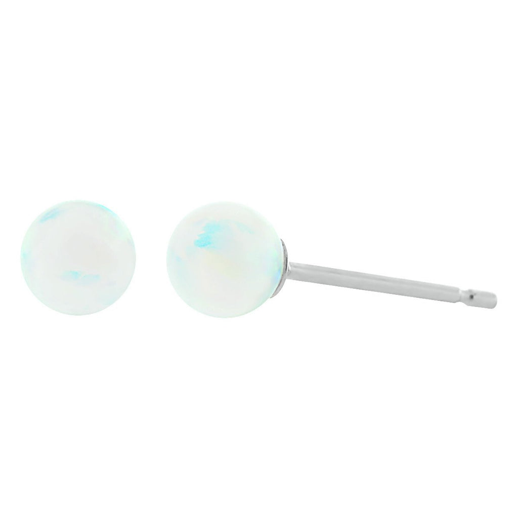Lorraine: 4mm White Opal Ball Stud Post Earrings 14K White Gold - TrustmarkJewelers.com