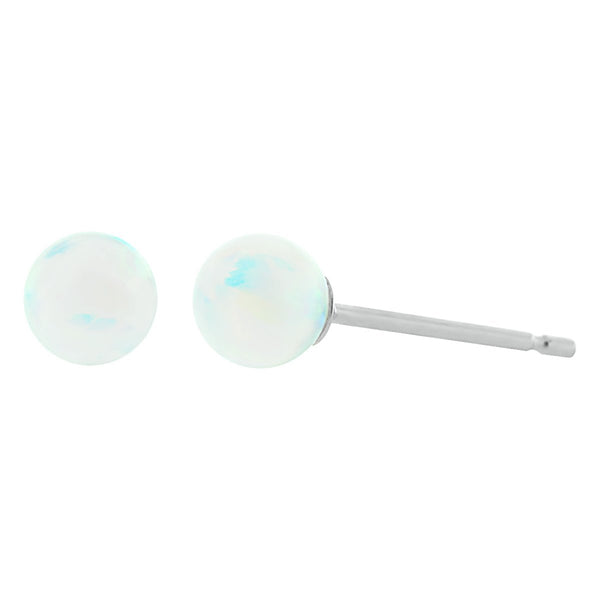 Lorraine: White Created Australian Opal Ball Stud Earrings 14K White Gold - TrustmarkJewelers.com