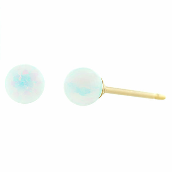 Lorraine: White Created Australian Opal Ball Stud Earrings 14-20 Gold Filled - TrustmarkJewelers.com
