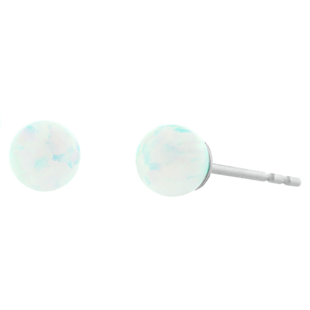 Lorraine: 4mm White Opal Ball Stud Post Earrings 925 Sterling Silver - TrustmarkJewelers.com