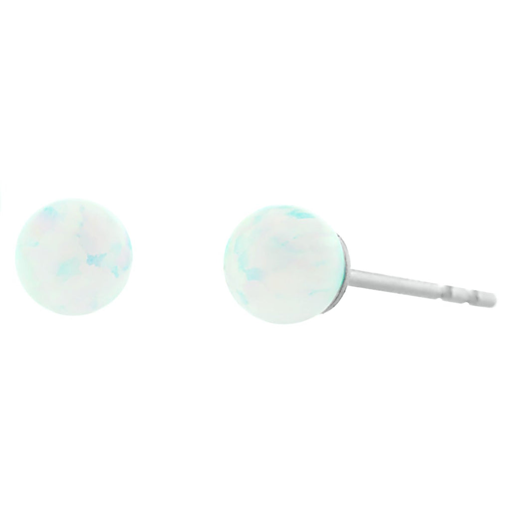 Lorraine: White Created Australian Opal Ball Stud Earrings 925 Sterling Silver - TrustmarkJewelers.com