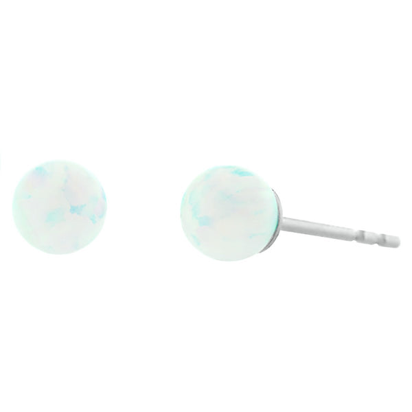 Lorraine: 4mm White Opal Ball Stud Post Earrings 925 Sterling Silver - TrustmarkJewelers.com