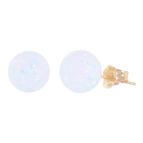 Lorraine: 8mm White Opal Ball Stud Post Earrings 14K Yellow Gold - TrustmarkJewelers.com