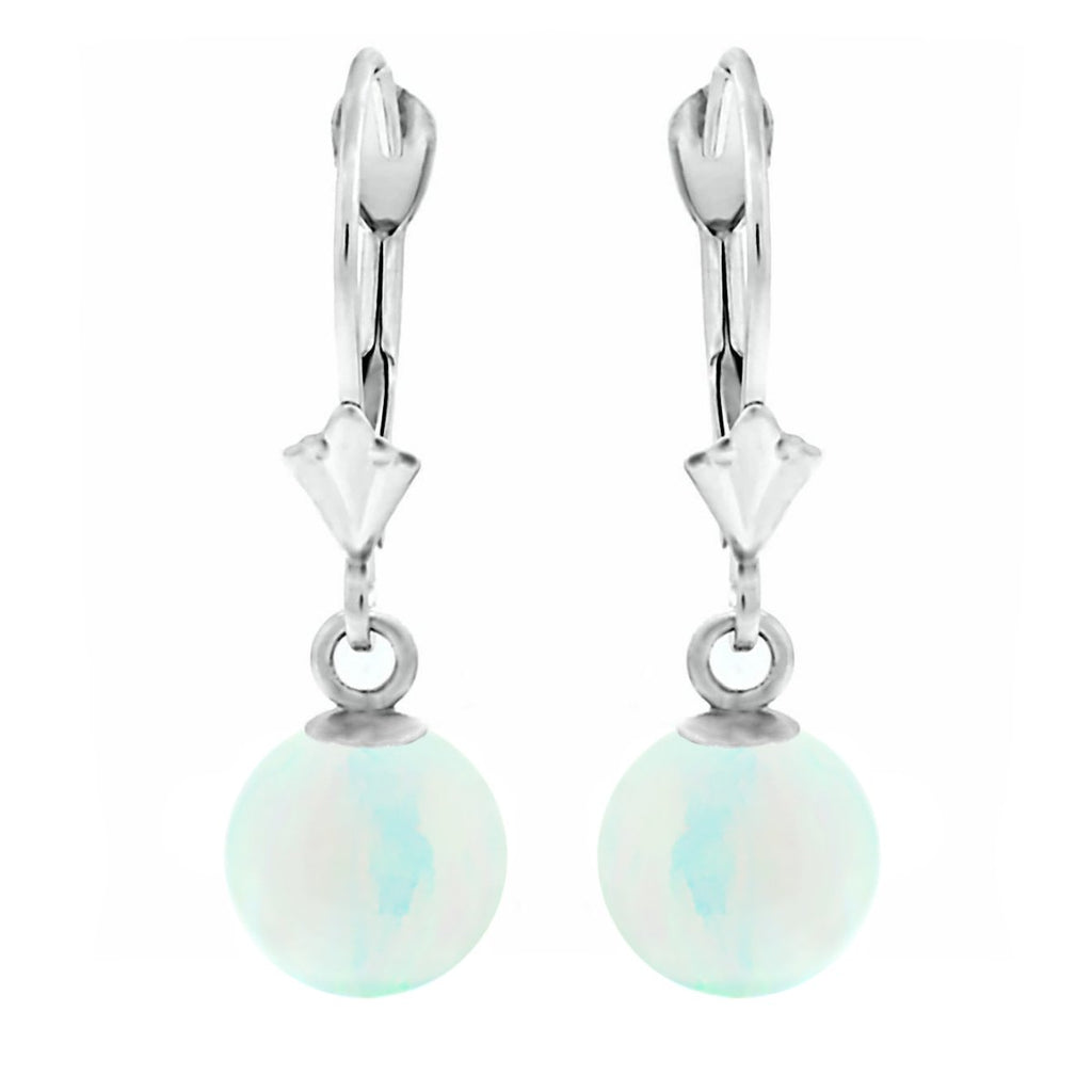Lorraine: White Created Australian Opal Ball Drop Leverback Earrings 14K White Gold - TrustmarkJewelers.com
