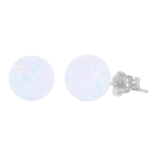 Lorraine: 8mm White Opal Ball Stud Post Earrings 14K White Gold - TrustmarkJewelers.com