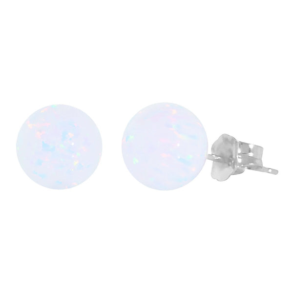 Lorraine: 8mm White Opal Ball Stud Post Earrings 925 Sterling Silver - TrustmarkJewelers.com