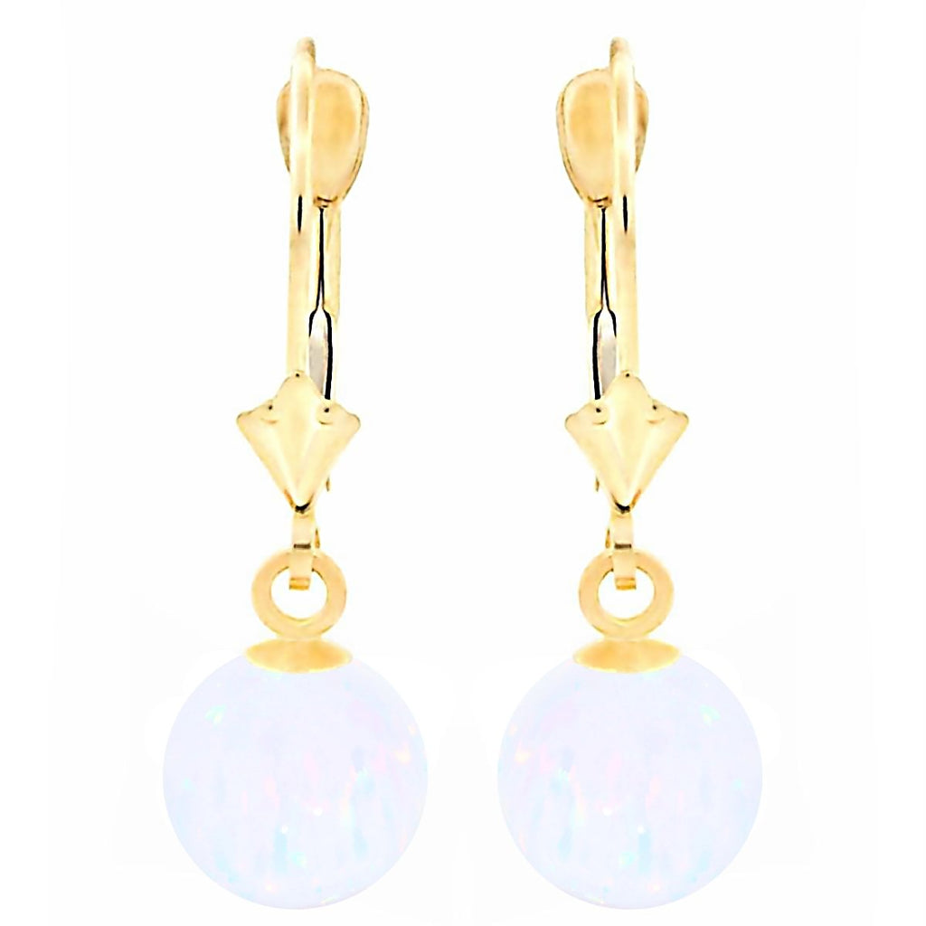Lorraine: White Created Australian Opal Ball Drop Leverback Earrings 14-20 Gold Filled - TrustmarkJewelers.com