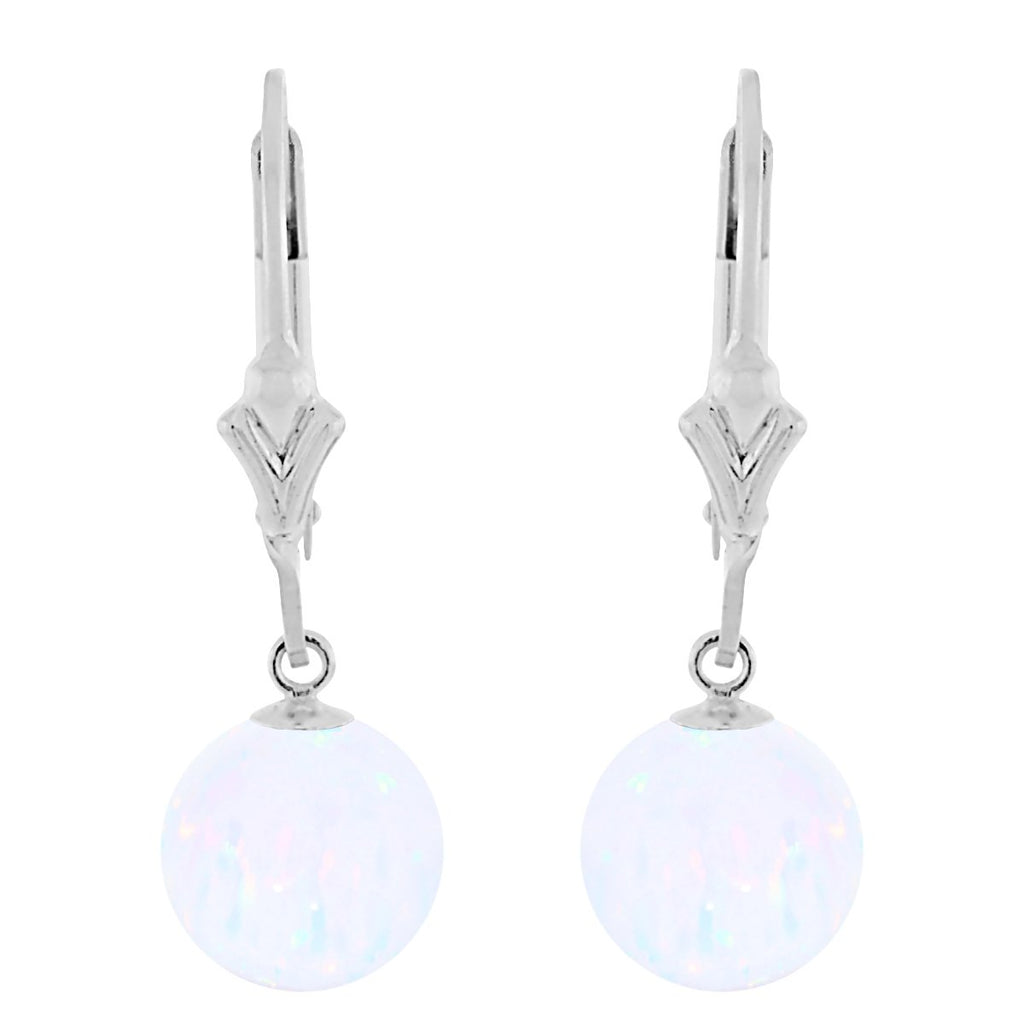 Lorraine: White Created Australian Opal Ball Drop Leverback Earrings 925 Sterling Silver - TrustmarkJewelers.com