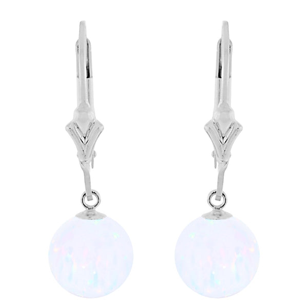 Lorraine: White Created Australian Opal Ball Drop Leverback Earrings 925 Sterling Silver - TrustmarkJewelers.com