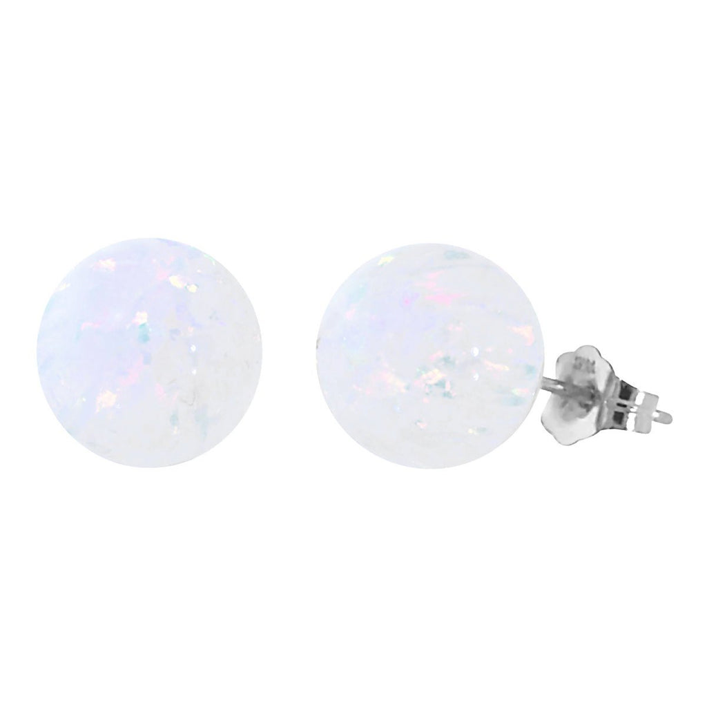 Lorraine: 10mm White Opal Ball Stud Post Earrings 14K White Gold - TrustmarkJewelers.com