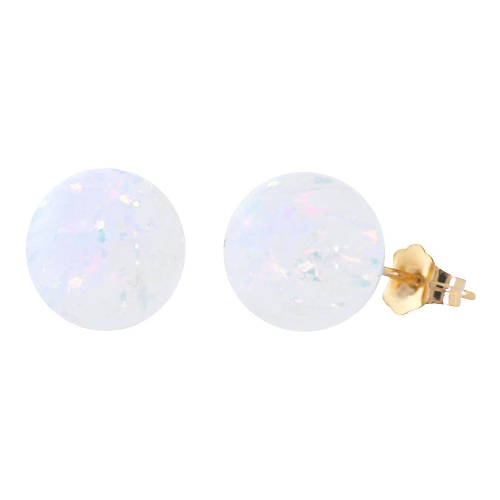 Lorraine: 10mm White Opal Ball Stud Post Earrings 14-20 Gold Filled - TrustmarkJewelers.com