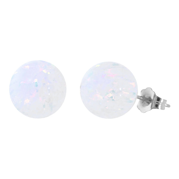 Lorraine: 10mm White Opal Ball Stud Post Earrings 925 Sterling Silver - TrustmarkJewelers.com