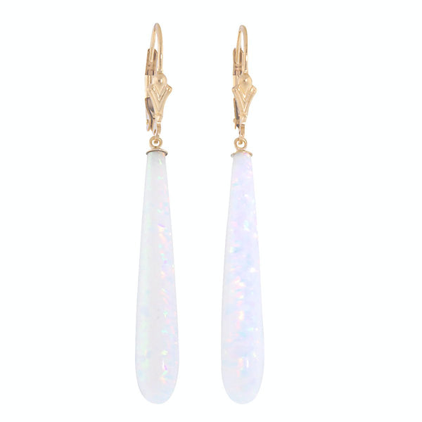 Lorraine: 35mm White Created Opal Teardrop Lever Back Earrings 14-20 Gold Filled - TrustmarkJewelers.com
