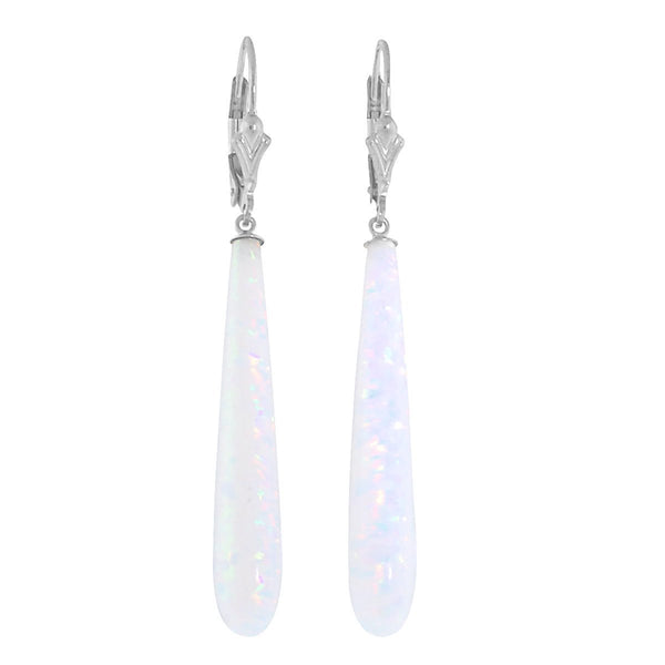 Lorraine: 35mm White Created Opal Teardrop Lever Back Earrings 14K White Gold - TrustmarkJewelers.com