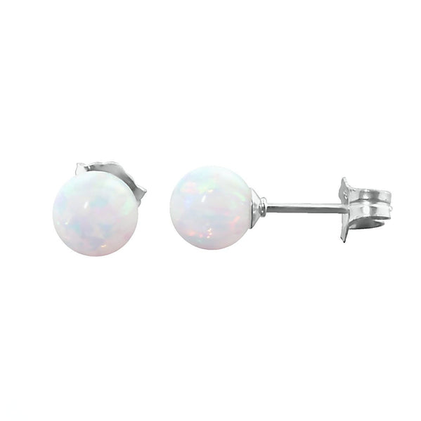Lorraine: 6mm White Opal Ball Stud Post Earrings 14K White Gold - TrustmarkJewelers.com